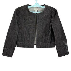 Ann Taylor Loft Women's‎ Black Open Front Cropped Denim Jacket Sz 6 Button Cuffs